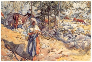 cowgirl in the meadow 1906 Carl Larsson Oil Paintings